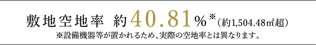 敷地空地率 約40.81％ （約1,504.48㎡超）※設備機器等が置かれるため、実際の空地率とは異なります。