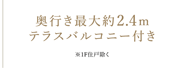 奥行き最大約2.4mテラスバルコニー付き※1F住戸除く